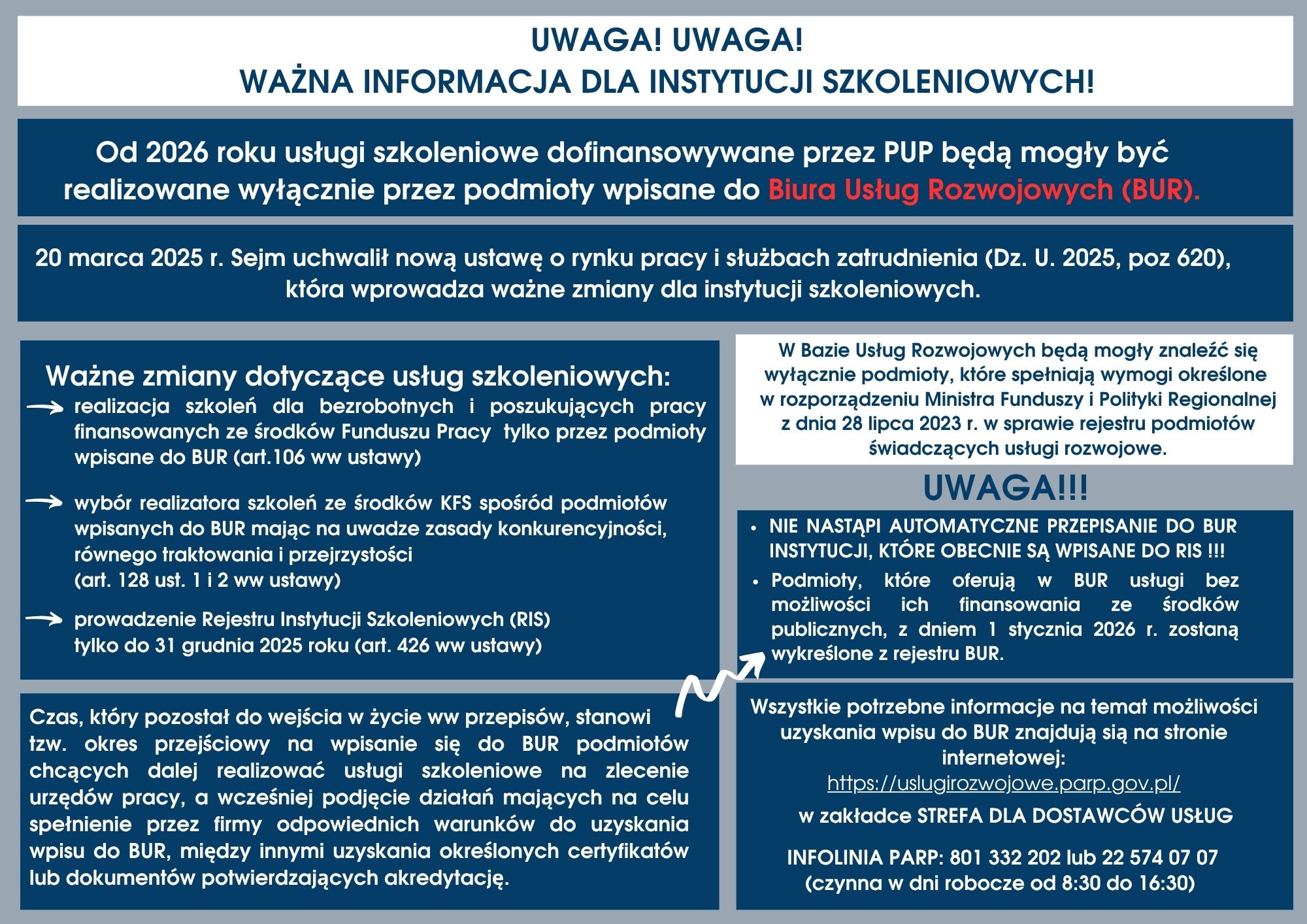 Zdjęcie artykułu WAŻNA INFORMACJA DLA INSTYTUCJI SZKOLENIOWYCH!